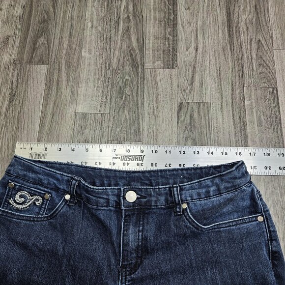 Christopher & Banks Jeans Womens 12P Blue Embellished Pockets Straight Leg Denim - Picture 10 of 14